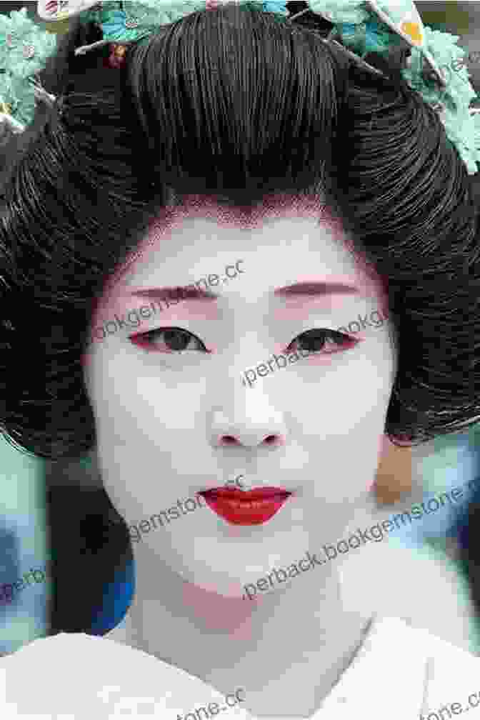 A Geisha In Traditional Attire, With Her Face Painted White And Her Lips Red. Geisha: The Secret History Of A Vanishing World